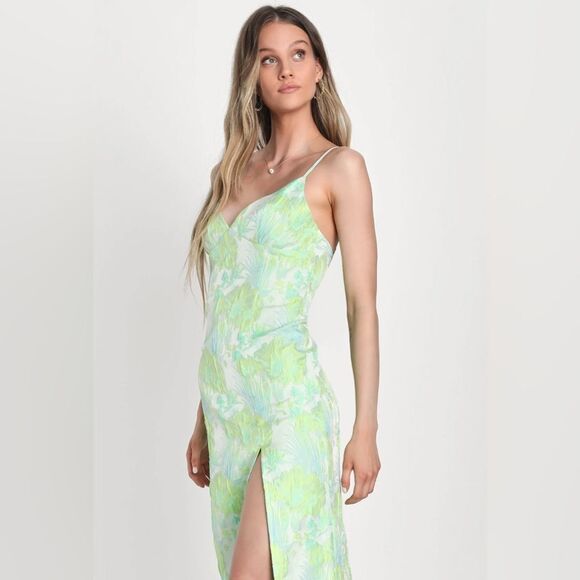 Lulu's Green Slip Midi Dress Spaghetti Strap Sweetheart - Picture 15 of 16